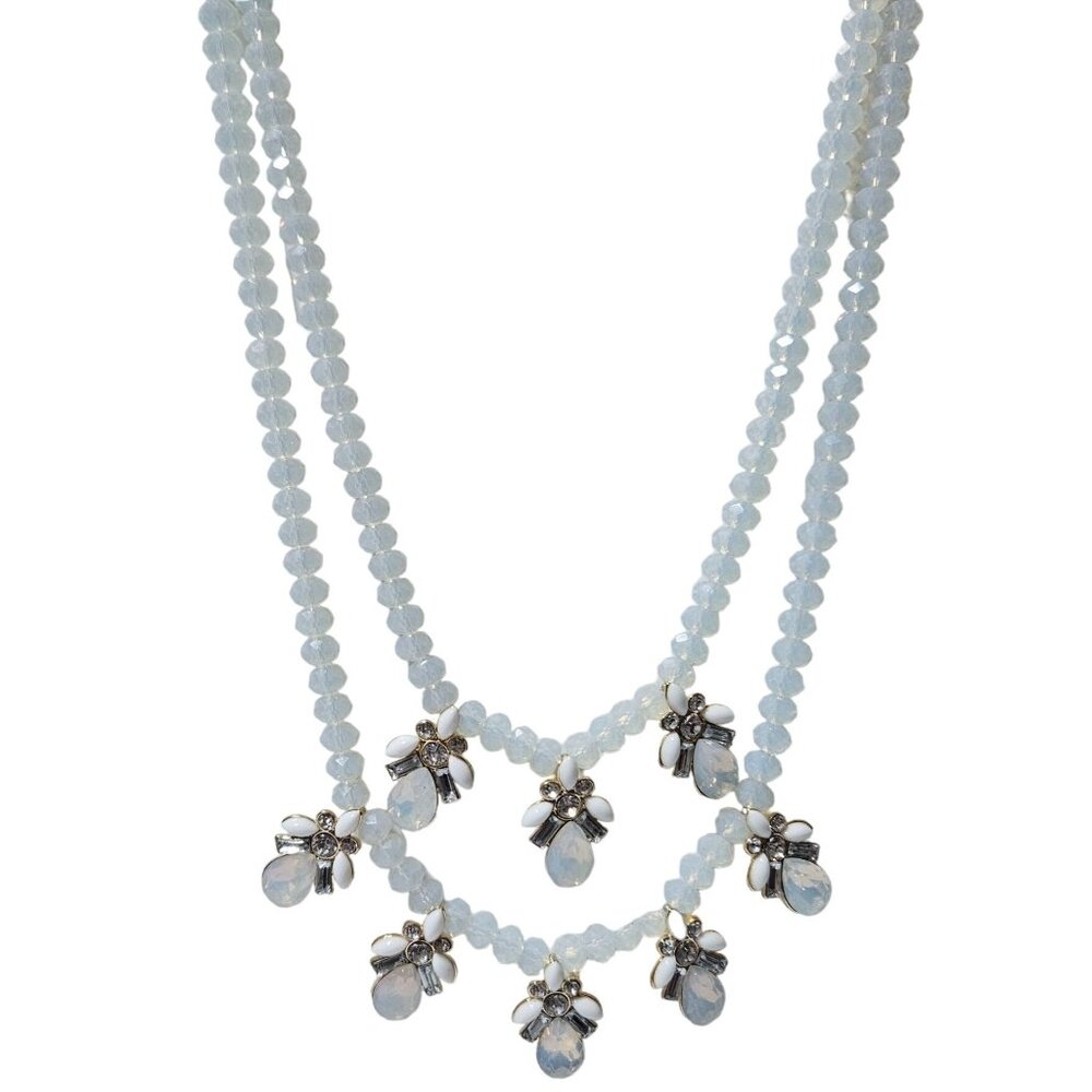Elegant Crystal Flower Accents Moonstone Beaded Necklace Fashion Jewelry Women
